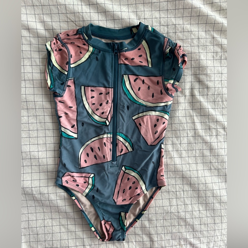 Tea Collection Kids One-Piece Swimsuit in Blue and Pink Watermelon Print 6